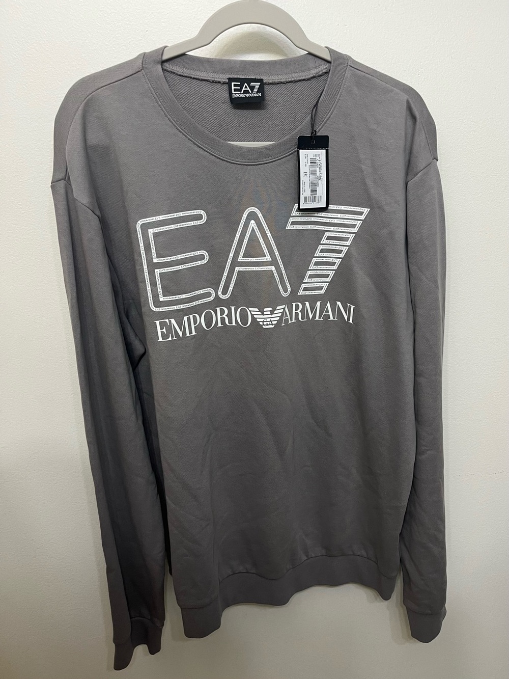 Emporio Armani EA7 Men's Gray Crewneck Pullover with White Logo